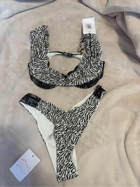 Dippin' Daisy's Zebra-Print Underwire Bikini Set - Black & White